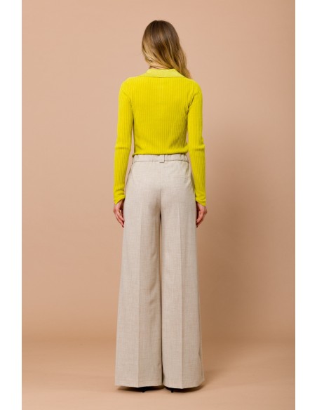 Calças palazzo com elástico e pregas na frente Maryley