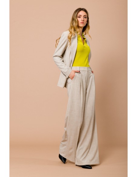 Calças palazzo com elástico e pregas na frente Maryley