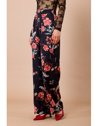 Calças retas com elástico na cintura em cetim de viscose estampado Maryley