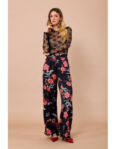 Calças retas com elástico na cintura em cetim de viscose estampado Maryley
