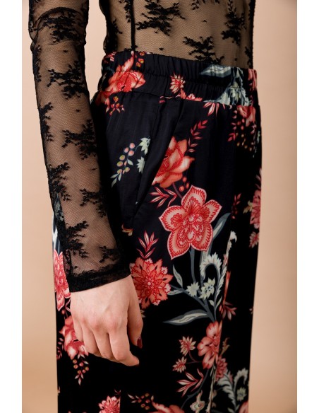 Calças retas com elástico na cintura em cetim de viscose estampado Maryley