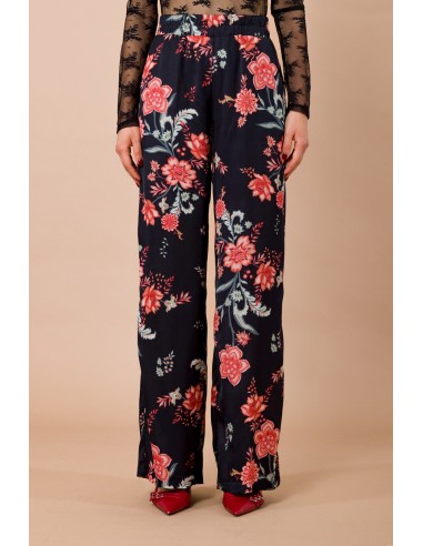 Calças retas com elástico na cintura em cetim de viscose estampado Maryley