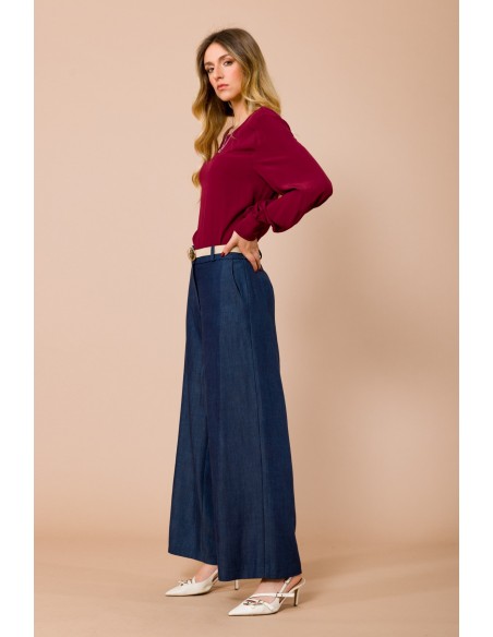 Calças Palazzo com Cinto em Camurça na Cintura Maryley