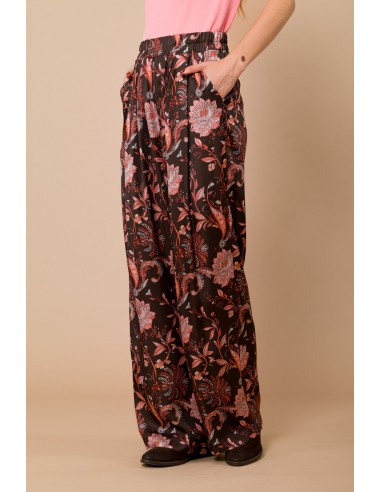 Calça Palazzo Com Elástico Na Cintura Em Cetim De Viscose Estampado Maryley