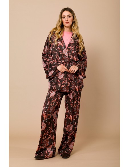 Calças palazzo com elástico na cintura em cetim de viscose estampado Maryley