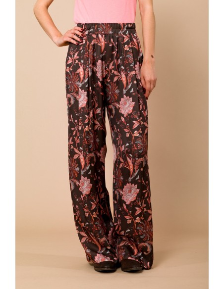 Calças palazzo com elástico na cintura em cetim de viscose estampado Maryley