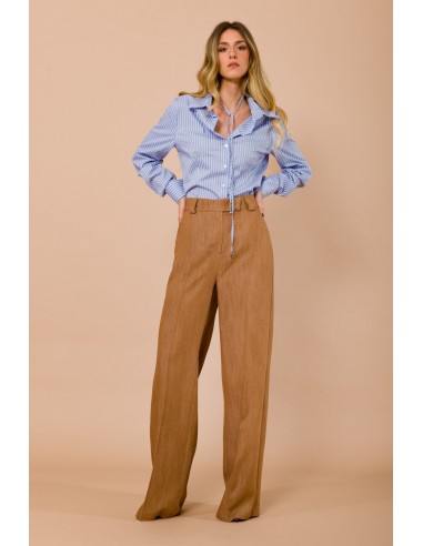 Calças palazzo com passantes e bolsos à francesa Maryley