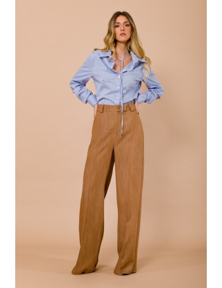 Calças palazzo com passantes e bolsos à francesa Maryley