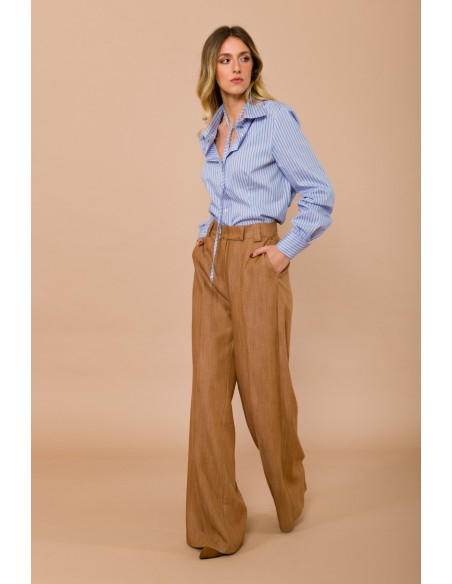 Calça Palazzo Com Passantes E Bolsos À Francesa Maryley