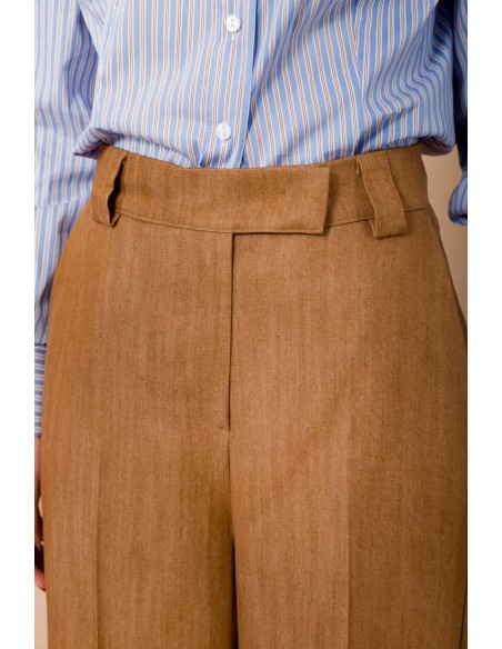 Calças palazzo com passadores e bolsos à francesa Maryley