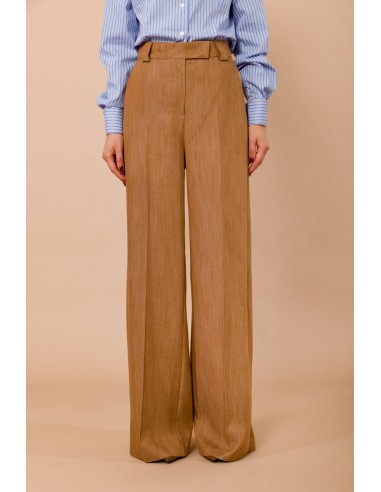 Calças palazzo com passantes e bolsos à francesa Maryley