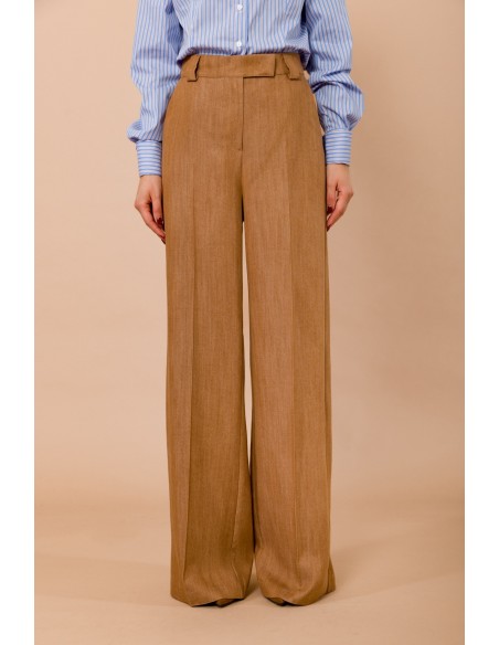 Calças palazzo com passantes e bolsos à francesa Maryley