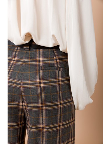 Calças retas xadrez com cinto na cintura Maryley