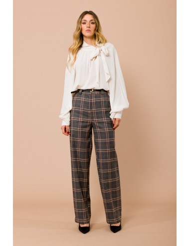 Calças retas xadrez com cinto na cintura Maryley
