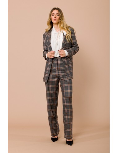 Calças de corte reto xadrez com cinto na cintura Maryley