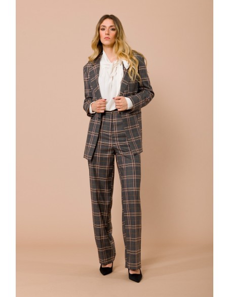 Calças de corte reto xadrez com cinto na cintura Maryley