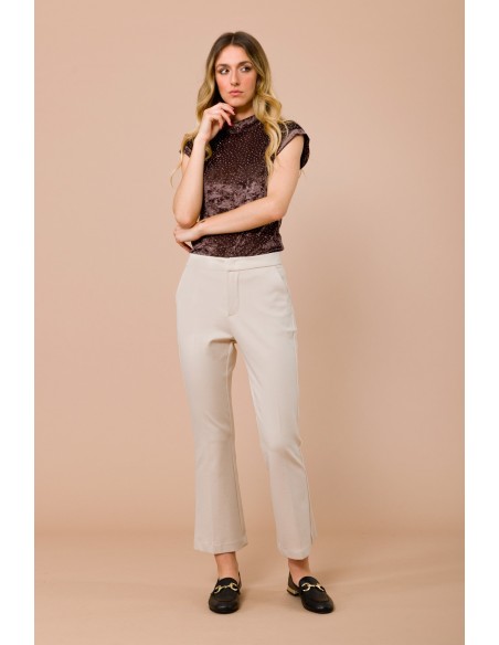 Calças trombeta em Punto Milano com bolsos à francesa Maryley