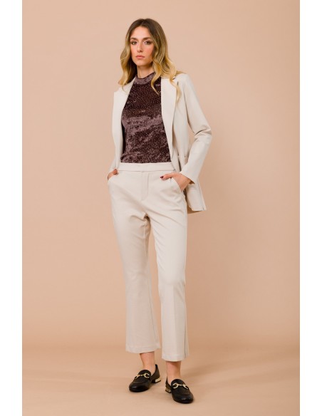 Calças trompete em punto Milano com bolsos à francesa Maryley