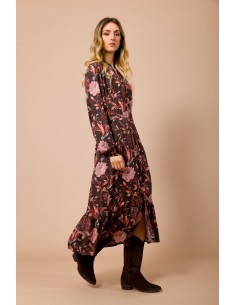 Vestido chemisier 7/8 com folho na bainha em raso de viscose estampado Maryley 2