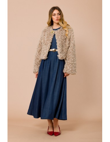 Vestido longo sem mangas com cinto na cintura e saia evasê Maryley
