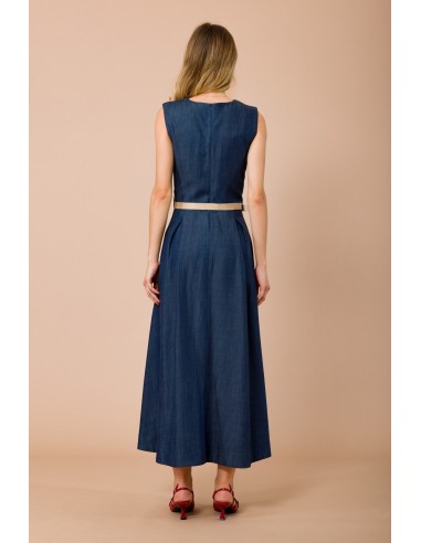 Vestido Longo Sem Mangas Com Cinto Na Cintura E Saia Evasê Maryley