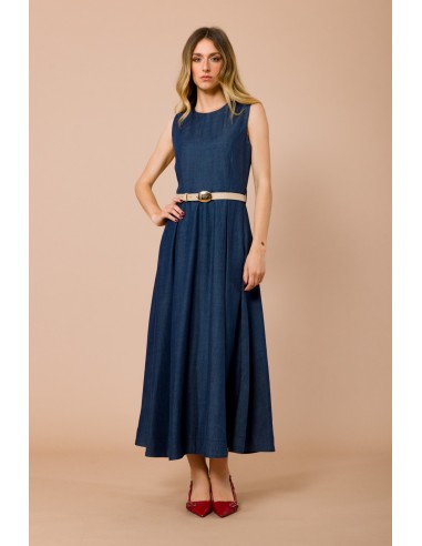 Vestido Longo Sem Mangas Com Cinto Na Cintura E Saia Evasê Maryley