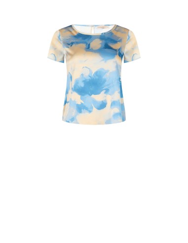 Blusa De Cetim Solta E Esvoaçante Com Flores Sombreadas E Mangas Curtas Rinascimento - Vestiti Firmati Life Smiles