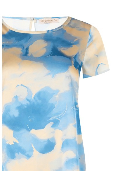 Blusa De Cetim Solta E Esvoaçante Com Flores Sombreadas E Mangas Curtas Rinascimento - Vestiti Firmati Life Smiles