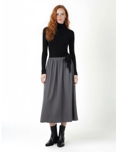 Vestido Longo Evasê Com Efeito De Duas Peças E Nó Numa Anca Rinascimento - Vestiti Firmati Life Smiles