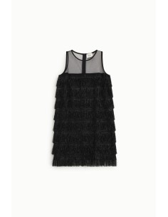 Vestido curto com inserções de franjas e tule Dixie