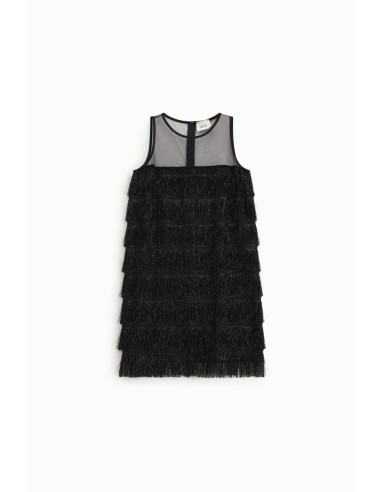 Vestido curto com inserções de franjas e tule Dixie