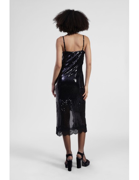 Vestido Midi Com Lantejoulas E Alças Finas Dixie