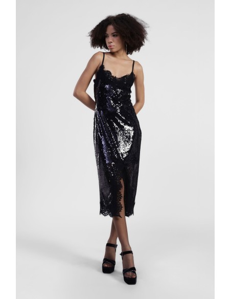 Vestido midi com lantejoulas e alças finas Dixie