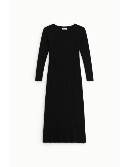 Vestido comprido canelado com decote em V Dixie