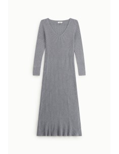 Vestido longo canelado com decote em V Dixie