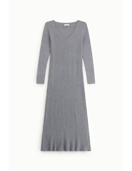 Vestido longo canelado com decote em V Dixie