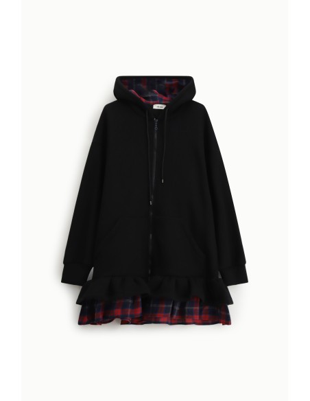 Sweatshirt com capuz, fecho de correr e folhos na bainha Dixie