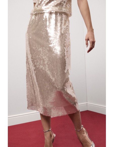 Saia midi de lantejoulas com cintura alta Dixie
