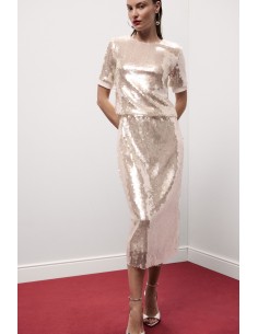 Saia Midi de Lantejoulas Cintura Alta Dixie