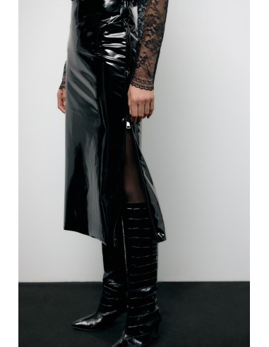 Saia midi de cintura alta com fenda lateral Dixie