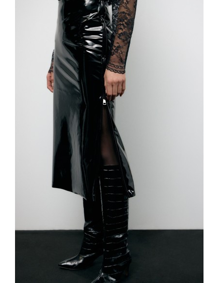 Saia midi de cintura alta com fenda lateral Dixie