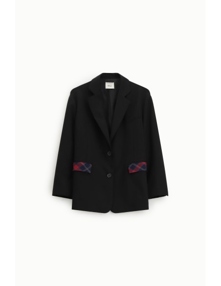 Blazer com Bolsos Estampa Xadrez e Fecho de Botão Dixie