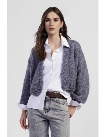 Cardigan Curto com Mangas Largas e Botões Dixie