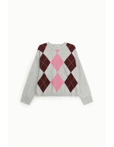 Camisola Decote Redondo Padrão Argyle Manga Longa Dixie