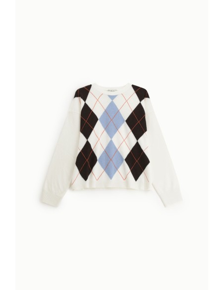 Camisola de gola redonda com padrão argyle e manga comprida Dixie