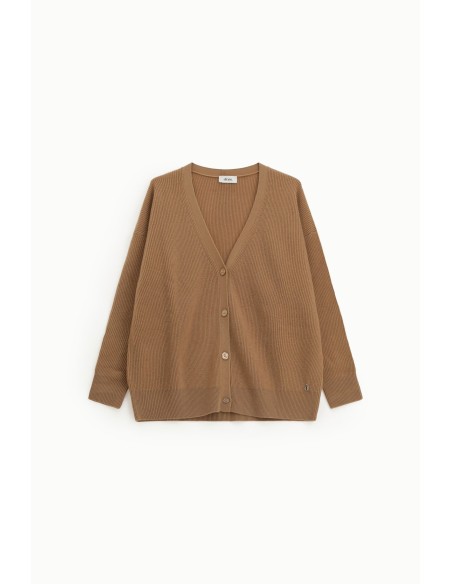 Cardigan em Malha Lisa com Botões e Decote em V Dixie