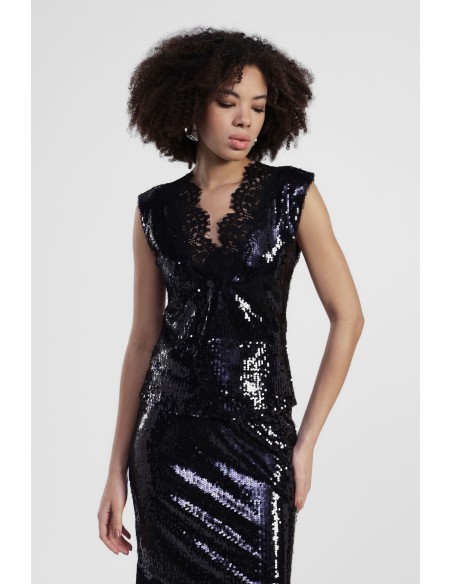 Top sem mangas com lantejoulas e decote em V Dixie