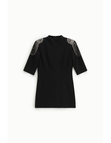 Vestido Curto Com Alças Aplicadas com Joias Dixie