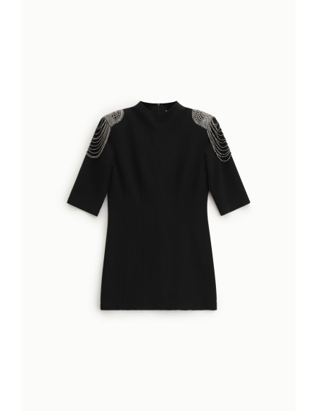 Vestido Curto Com Alças Aplicadas com Joias Dixie