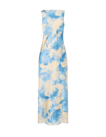 Vestido tipo slip em cetim com flores esbatidas Rinascimento